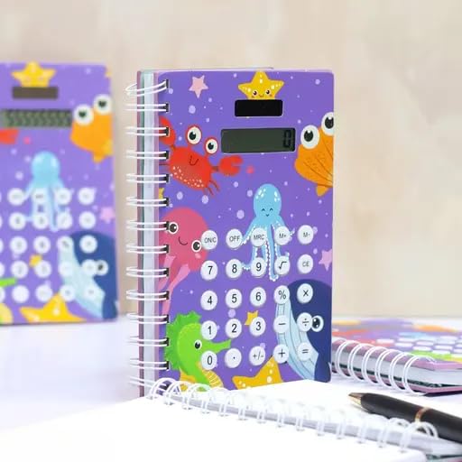 Calculator Notebook Diary – Spiral Bound Notepad with Silicon Button Calculator | Unicorn Design Stationery for Kids, Girls & Students {Random Color} - 20770