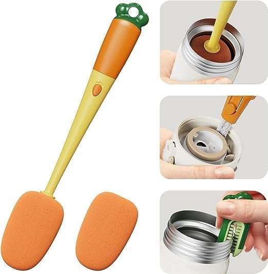 3 in 1 Multifunctional Cleaning Brush, Soft Sponge Cup Cleaning Brush with Long Handle, Multipurpose Bottle Cleaner - 10794