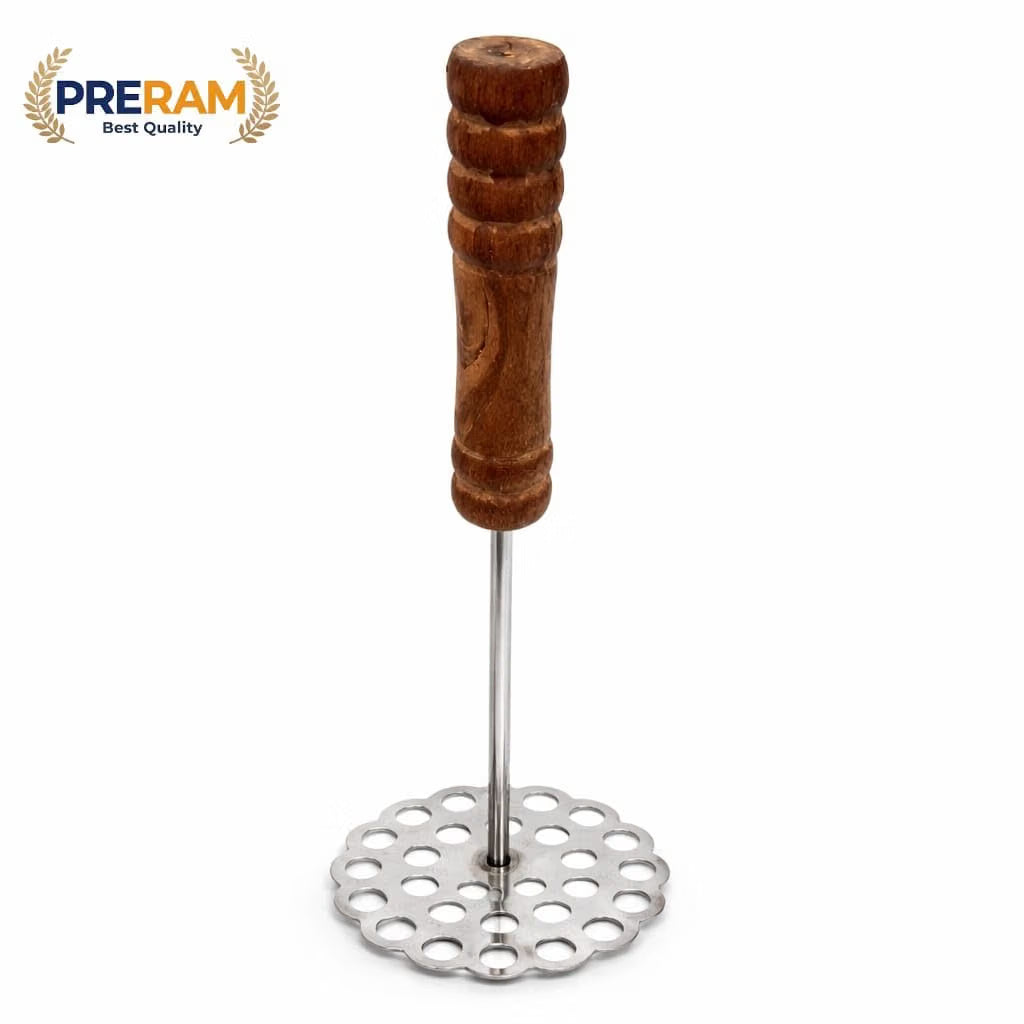Stainless Steel Press Floral Flower Shape Potato Masher | Wooden Handle Potato Masher, Stainless Steel, Kitchen Tool, Manual Masher - 21247