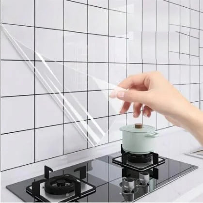 Kitchen Anti-Oil & High-Temperature Resistance Transparent Tile Sticker, Kitchen Backsplash Clear Wall Protector, Splash Protection Moisture Proof Self Adhesive (60 x 200 cm) - 10327