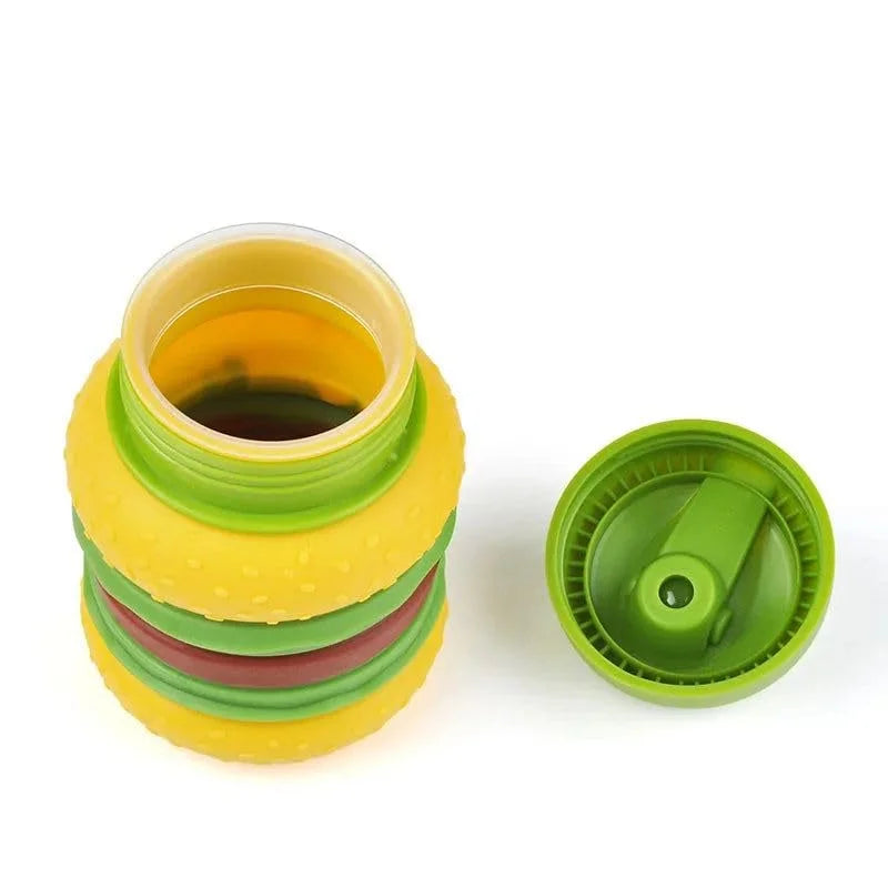 Silicone Burger Shape Water Bottle BPA-Free 600 ML Water Bottle for School, Travel ,Trekking, Picnic (Random Design) - 9057