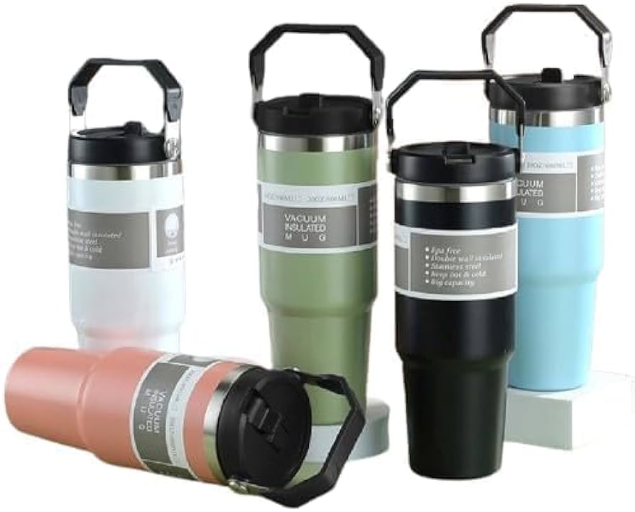 Insulated Travel Tumbler, Stainless Steel, Ergonomic Handle, Straw Lid, Vacuum Insulated for Hot and Cold Drinks, Outdoor Adventure Mug - 20700