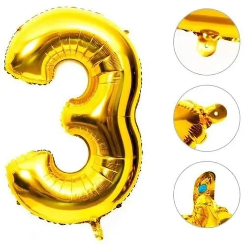 (10 pcs ) Number 3 Foil Gold Foil Balloon - 9041