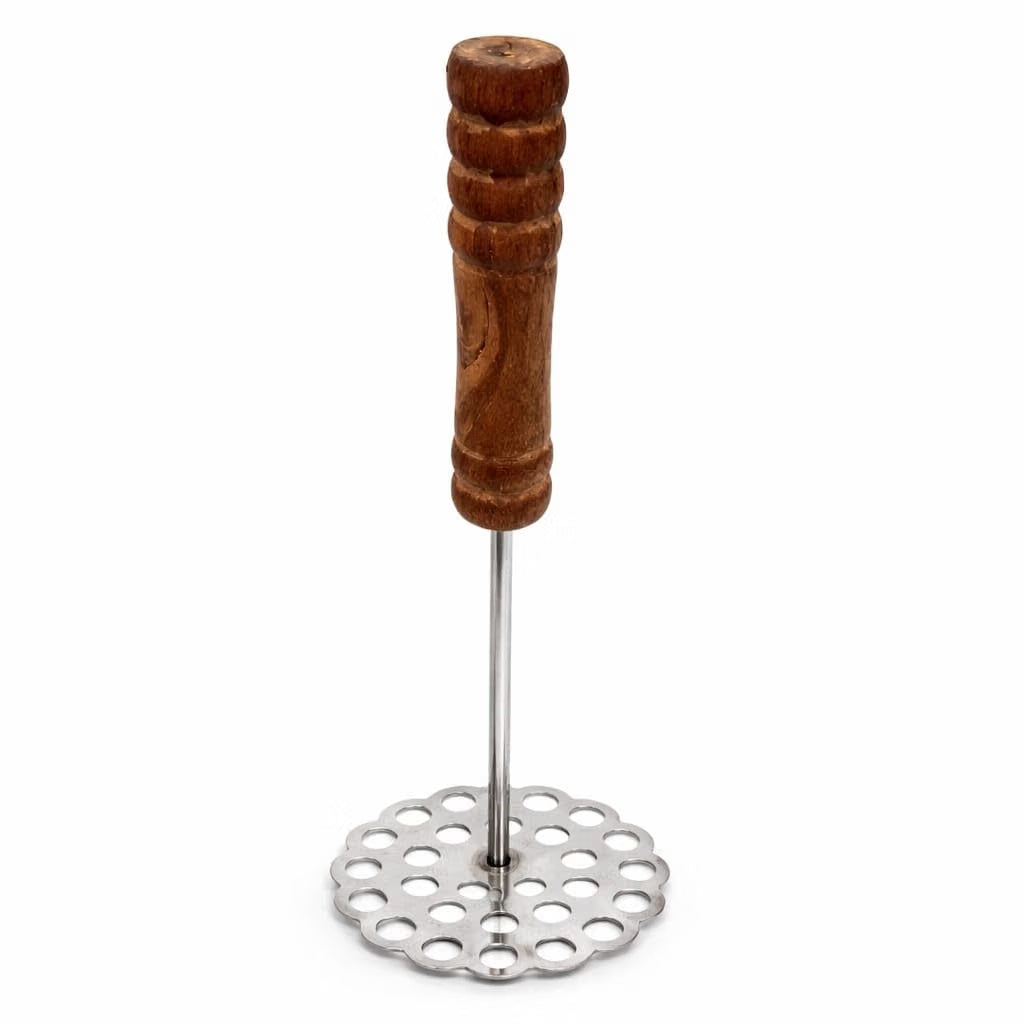 Stainless Steel Press Floral Flower Shape Potato Masher | Wooden Handle Potato Masher, Stainless Steel, Kitchen Tool, Manual Masher - 21247