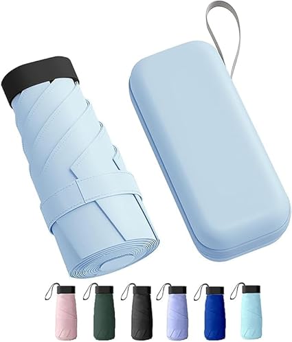 Travel Mini Folding Compact Umbrella with Case, Manual Open 6 Ribs Lightweight Portable, Small Sun & Rain Pocket Umbrella for Girls and Women {Random Color} - 20760