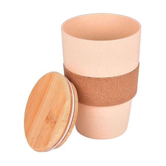 Eco-Friendly Mug, Spill-Proof, Made of Wheat Fiber with Bamboo Lid for Coffee, Tea, Shakes and Cold Drinks (450 ML) - 20868