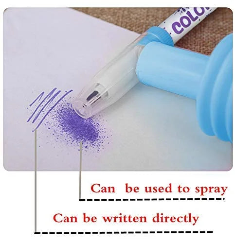 {12 Pieces} Colorful Pen Set with Spray Cum Sketch Pen with Stencils Drawing Set for Children Watercolor Safe Non-toxic Washing Graffiti DIY Multicolored- Birthday Return Gifts for Kids - 728