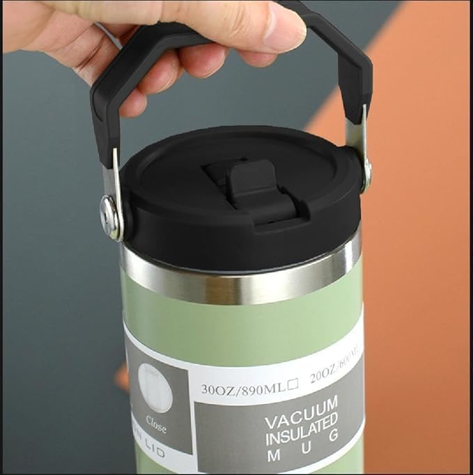 Insulated Travel Tumbler, Stainless Steel, Ergonomic Handle, Straw Lid, Vacuum Insulated for Hot and Cold Drinks, Outdoor Adventure Mug - 20700