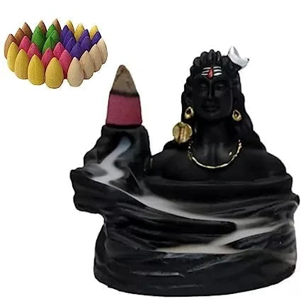 Lord Shiva Adiyogi Shiva Backflow Smoke Fountain Incense Holder Burner with 8 - 10012