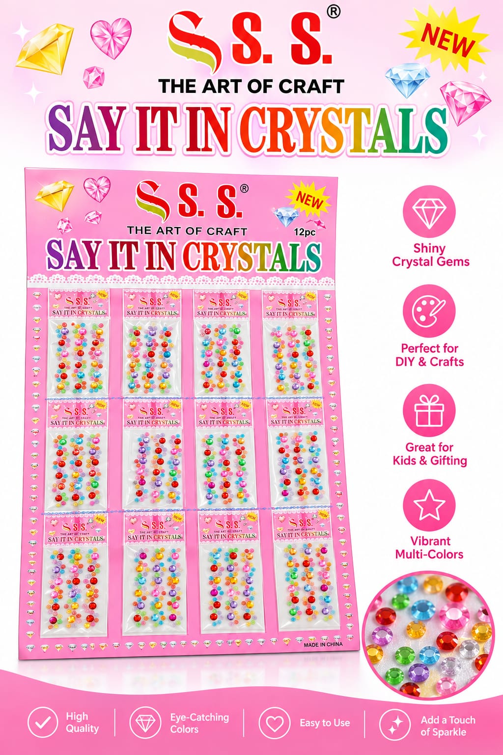 (pack of 12) Colorful Crystal Gems for DIY Crafts  Gifts for kids - 21059