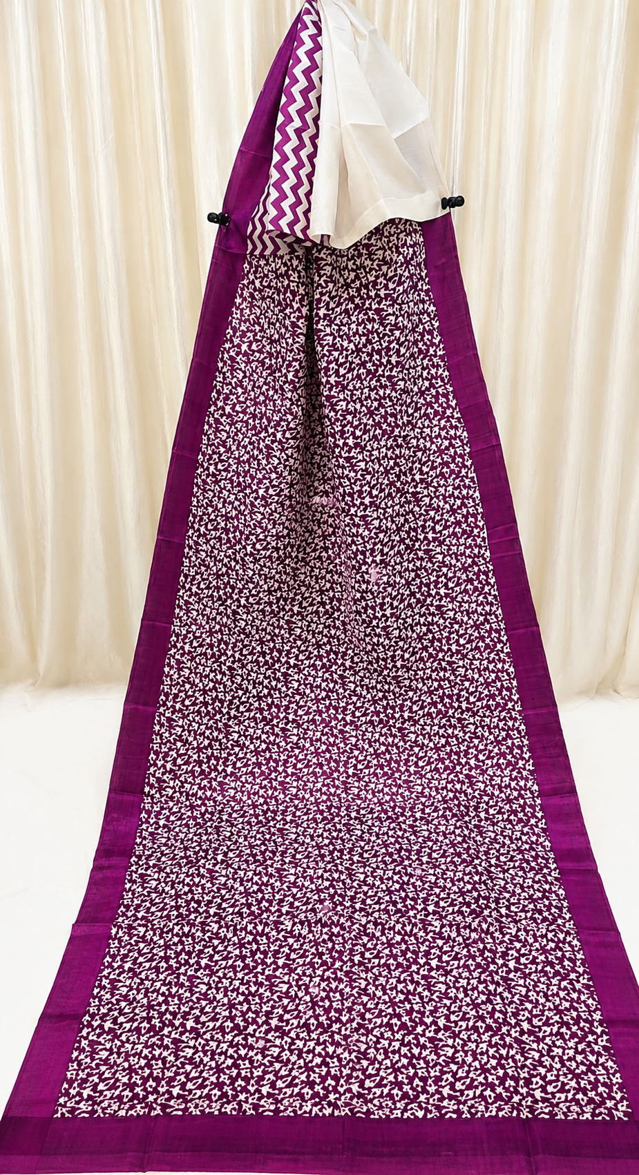 Plum Purple & Ivory 3-Ply Pure Silk Handcrafted Saree with Intricate Abstract Print & Silk Mark