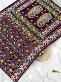 Premium Katan Silk Saree with All-Over Traditional Handwork, Kantha Stitch & Paisley Floral Motifs – Wine