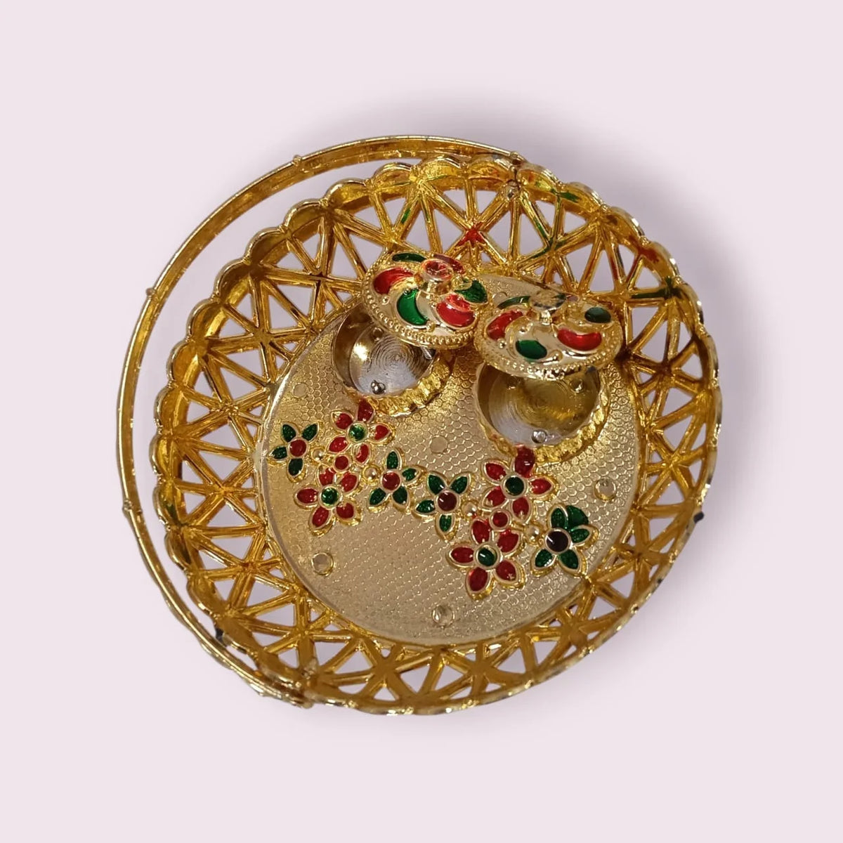 Haldi Kumkum Golden Basket Holder | All in one Gift for Women, Weddings, Pooja Functions - 11357