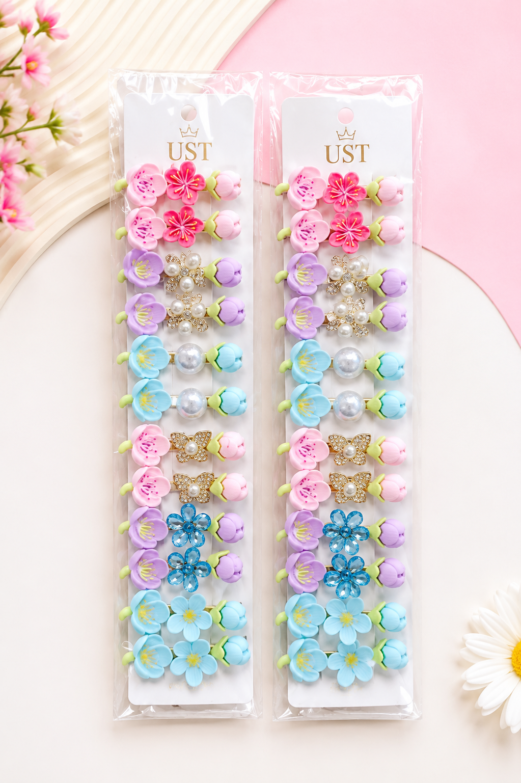 {12 Pair} Fashion Floral Hair Clip Collection for Girls – Cute Accessories Set - 20897
