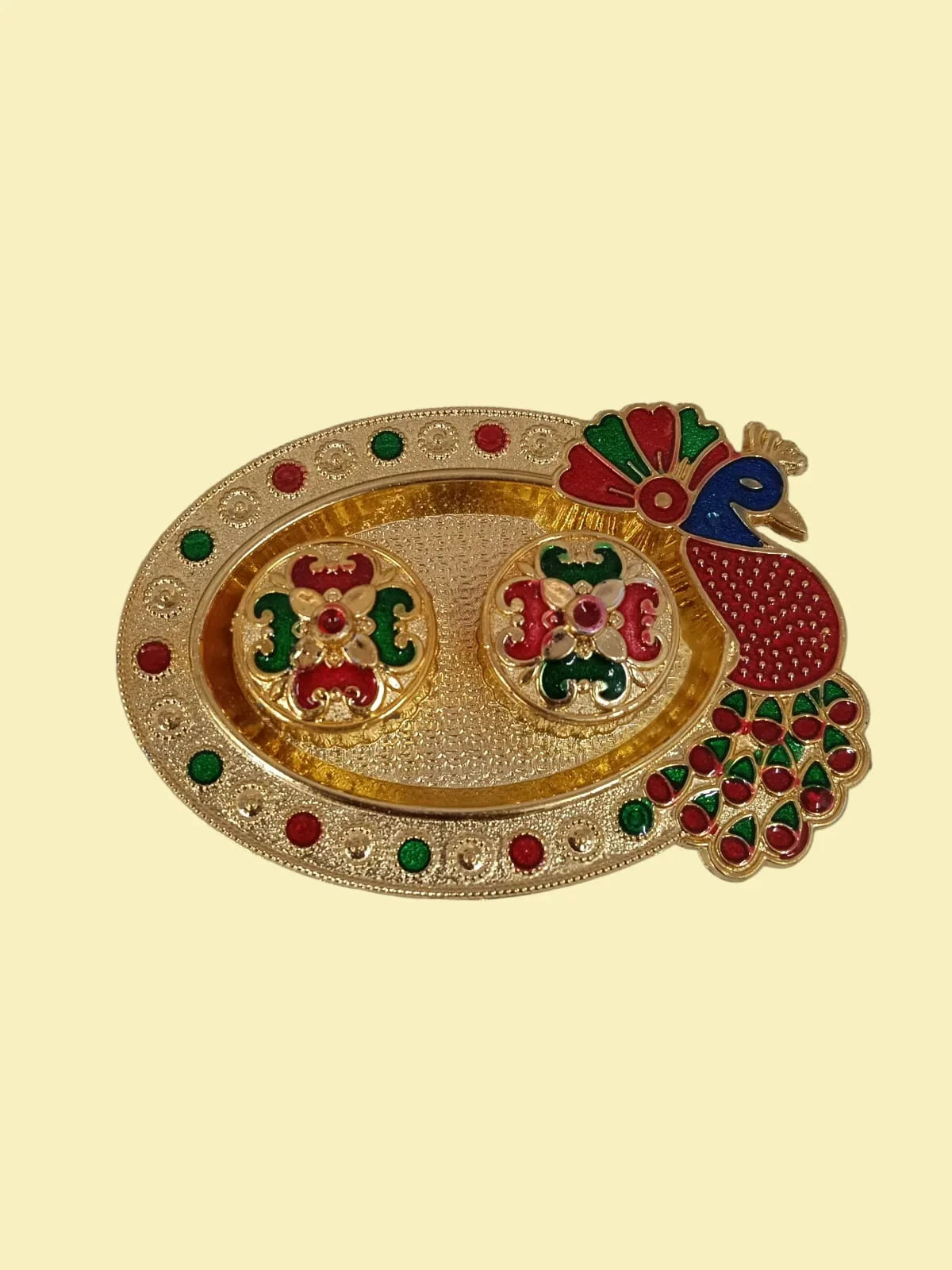 Peacock Oval Tikka Thali | Exquisite Handcrafted Plate for Rituals & Festivities | - 11354