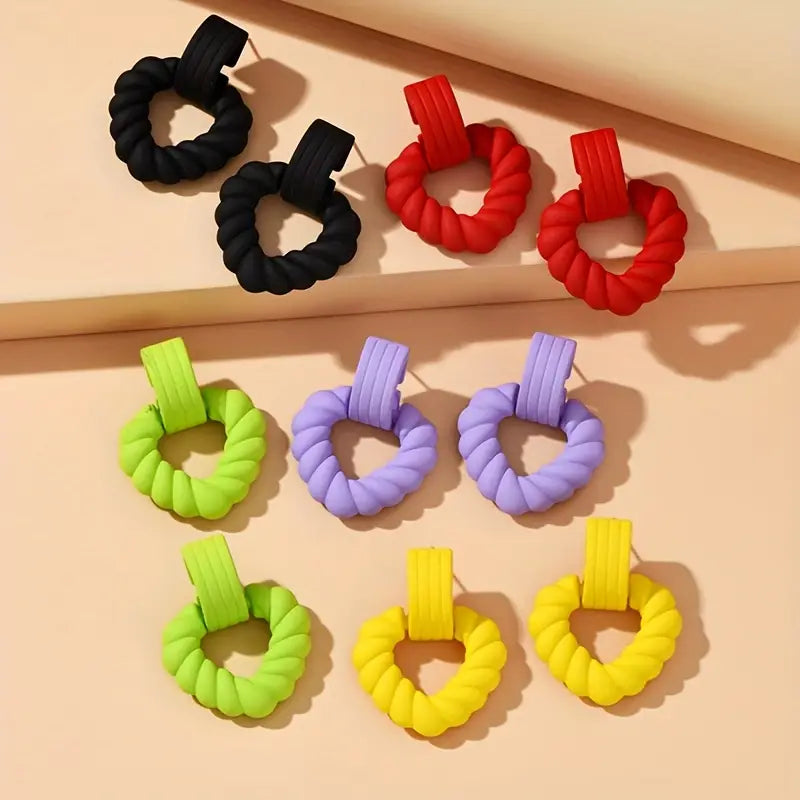 Acrylic Neon Hollow Out Heart Dangle Earrings for Women {Multicolor} - 10800