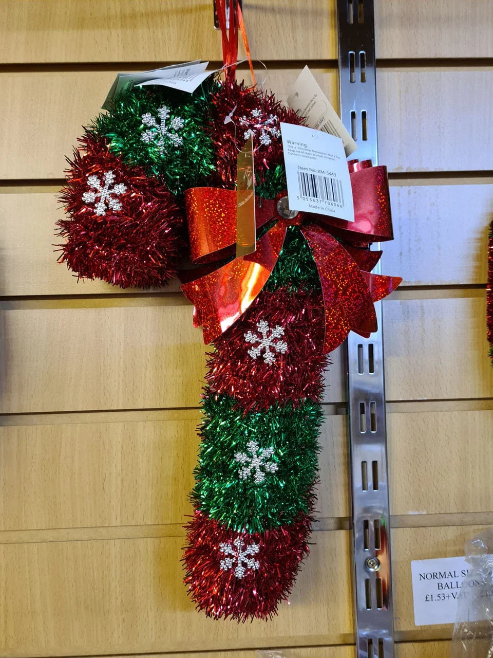 Shiny Tinsel Candy Cane Green and Red Wall Stair Hanging Decor - 010040