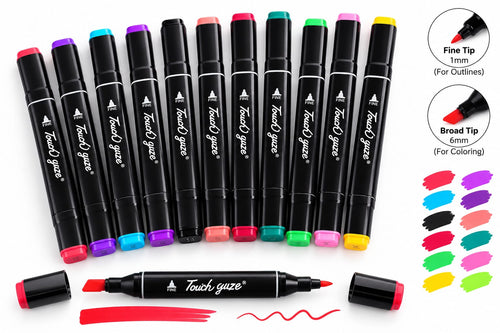 (12 Colors) Dual Tip Colorful Art Markers Sketch Pens  With Carrying Case For Painting - 50952