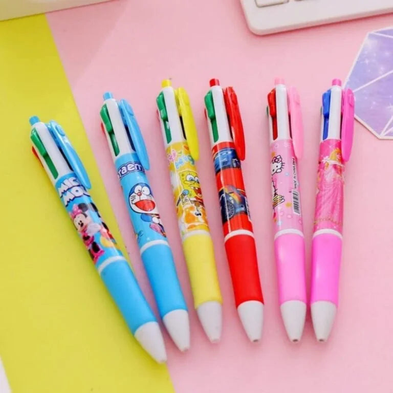 (12 pcs) Cartoon Printed 4 In 1 Ball Pen - 10272