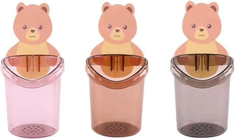 Toothbrush Holder Wall-Mounted Suction Cup Cute Bear Storage Cup - 10824