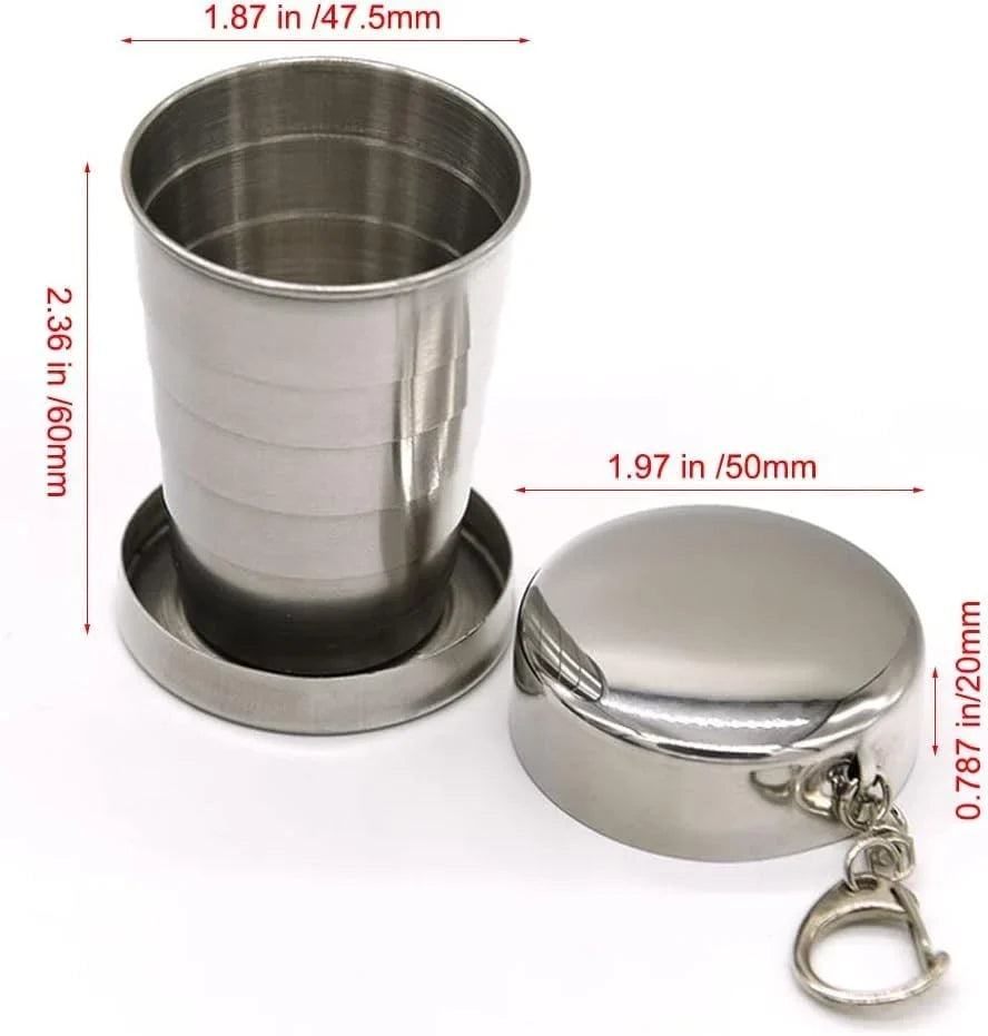 Stainless Steel Telescopic Collapsible Foldable Water Cup, Folding Portable Camping Travel Mug with Lid and Keychain for Outdoor Drinking - 10823