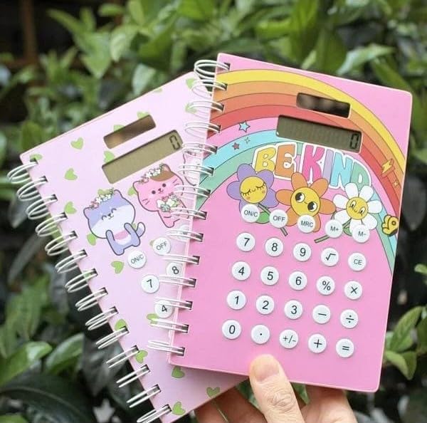 Calculator Notebook Diary – Spiral Bound Notepad with Silicon Button Calculator | Unicorn Design Stationery for Kids, Girls & Students {Random Color} - 20770