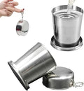 Stainless Steel Telescopic Collapsible Foldable Water Cup, Folding Portable Camping Travel Mug with Lid and Keychain for Outdoor Drinking - 10823