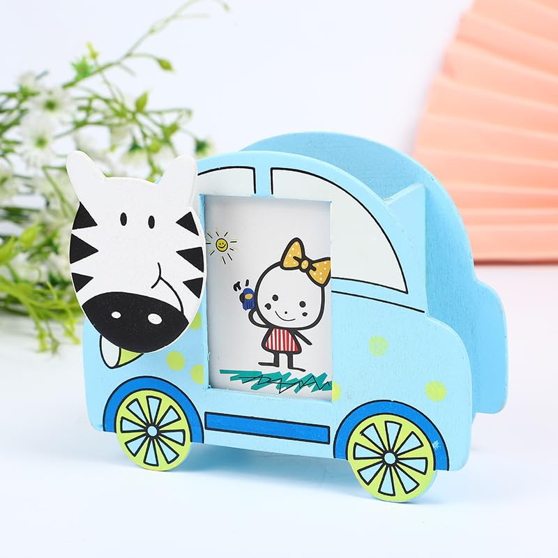 Wooden Pen Stand With Photo Frame | Pen Pencil Brush Craft Storage Container Holder | Birthday Gifts For Kids {Random Design} - 20549