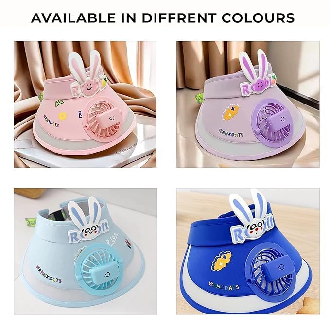 USB Rechargeable Cute Cartoon Styled Sun Visors Cap with 3 Gear Adjustable Wind Speed Fan UV Sun Protection Sunshade Hat Mini Empty Top Random Colur Multicolour - 21336