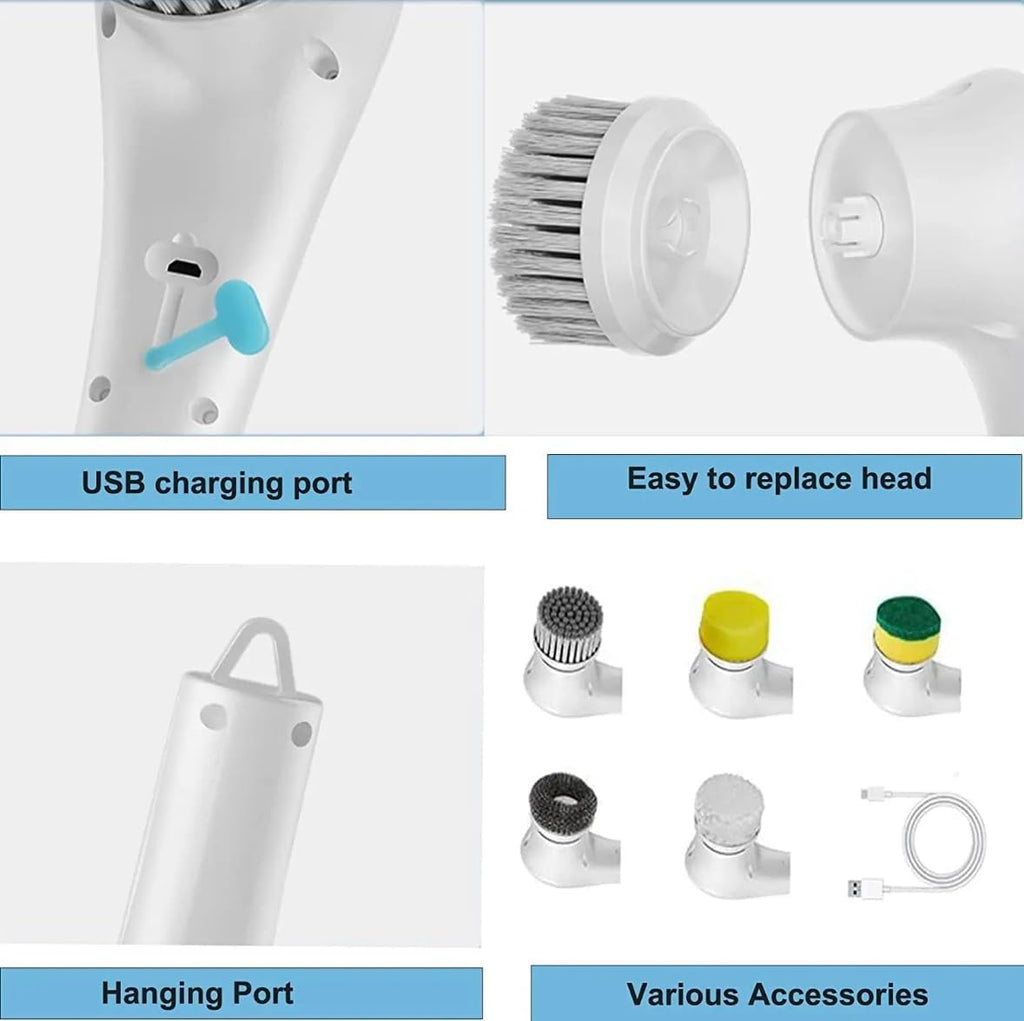 Electric 5 in 1 Spin Scrubber, Handheld Portable Electric Spin Cleaning Brush for Multi-Use Multipurpose Dish, Pots, Wall, Kitchen, Shoe, Car, Surfaces. - 20134