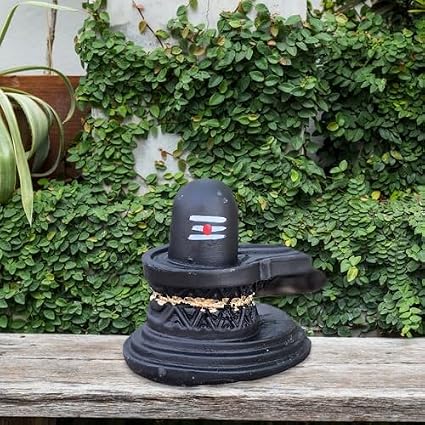 Small Black Shivling with Tilak - Handpainted Polyresin Lord Shiva Shivlingam Statue for Home Pooja, Temple Decor, Black with Tilak, Special for Sawaan Mahashivratri - 21127