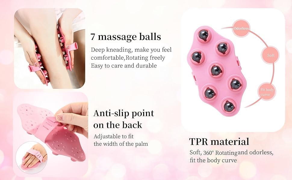 Palm Shaped Massage Glove, a portable manual massager with 7x 360-Degree magnetic roller balls for a deep tissue massage - 10398