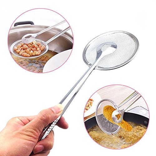 Stainless Steel | Multi-Functional | 2 in 1 Fry Tong | Oil Filter Chimta | Rasgulla Server | Oil Strainer Spoon - 20605