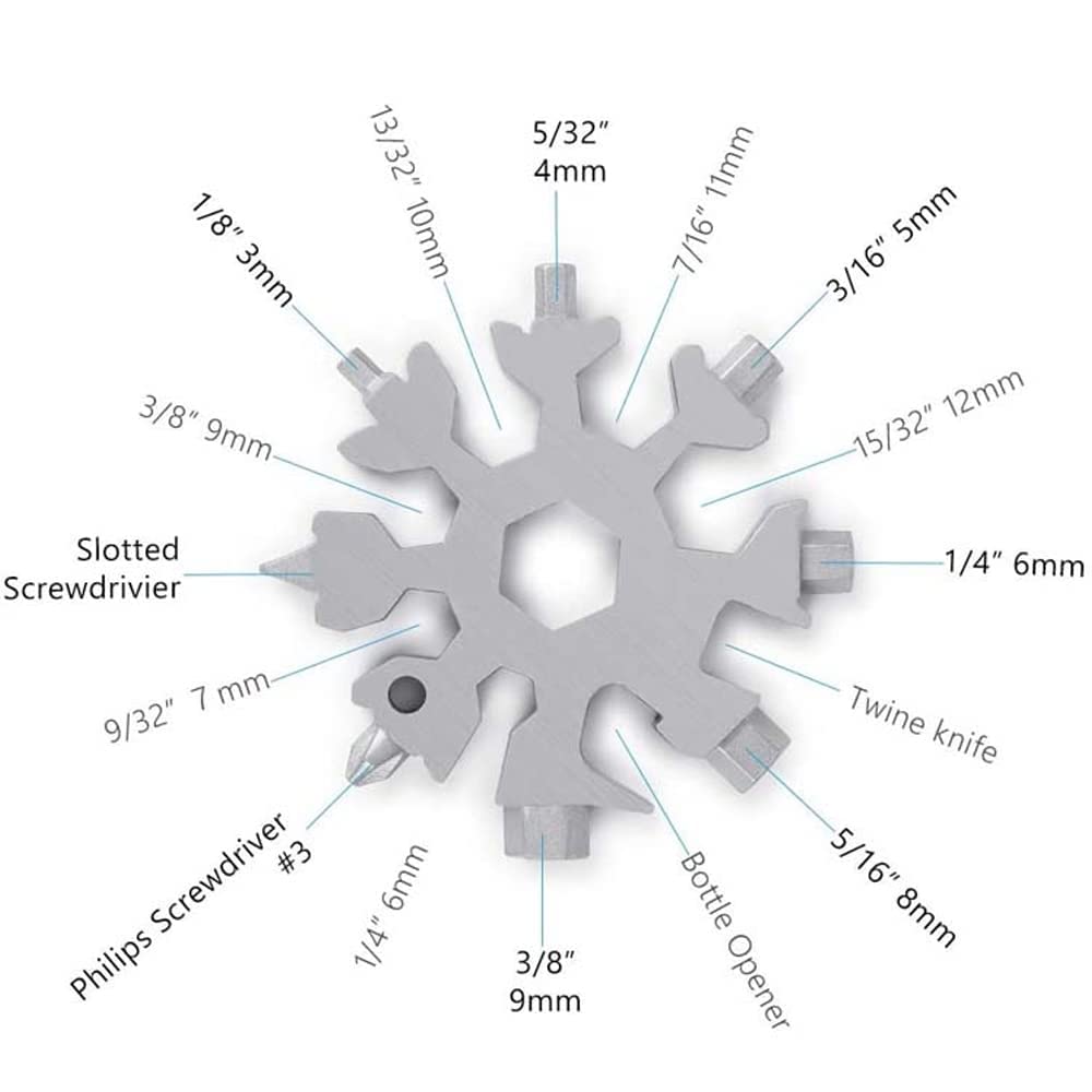 Snowflake Multi-Tool Stainless Steel Snowflake Keychain Tool 18-in-1 Incredible Tool Snowflake Screwdriver Tactical Tool for Outdoor Camping - 20523