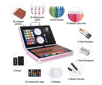 145-Piece Kids Art Set with Space Party Case, Complete Drawing and Painting Kit with Markers, Crayons, Watercolours, Art Supplies for Children - 188307