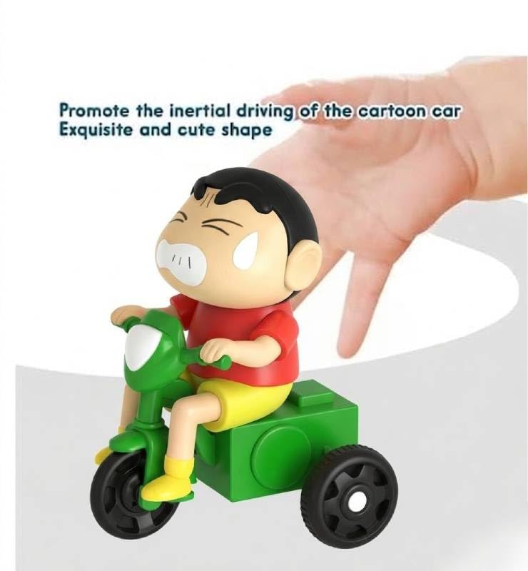Cartoon Bike Riding Boy Shin chain Toy, Friction Powered Push & Go Tricycle Toy for Kids, Funny Expression Character Toy with Moving Action, No Battery Required, Gift for Boys & Girls - 002