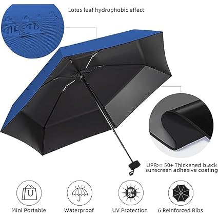Travel Mini Folding Compact Umbrella with Case, Manual Open 6 Ribs Lightweight Portable, Small Sun & Rain Pocket Umbrella for Girls and Women {Random Color} - 20760