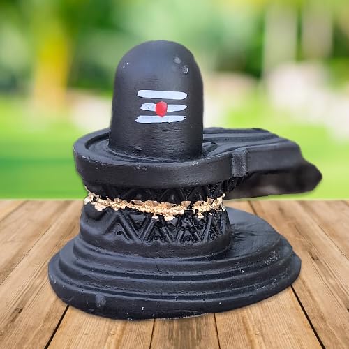 Small Black Shivling with Tilak - Handpainted Polyresin Lord Shiva Shivlingam Statue for Home Pooja, Temple Decor, Black with Tilak, Special for Sawaan Mahashivratri - 21127