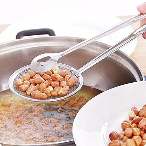 Stainless Steel | Multi-Functional | 2 in 1 Fry Tong | Oil Filter Chimta | Rasgulla Server | Oil Strainer Spoon - 20605