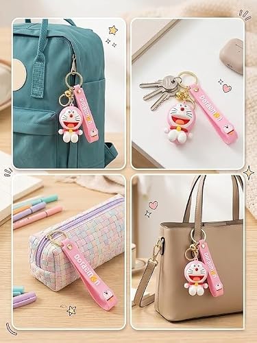 Silicone Keychain Doraemon with Strap Cute Anime Keyring Bag Charm for Car, Bike, Backpacks Gift Kids Boy Girls - 21328