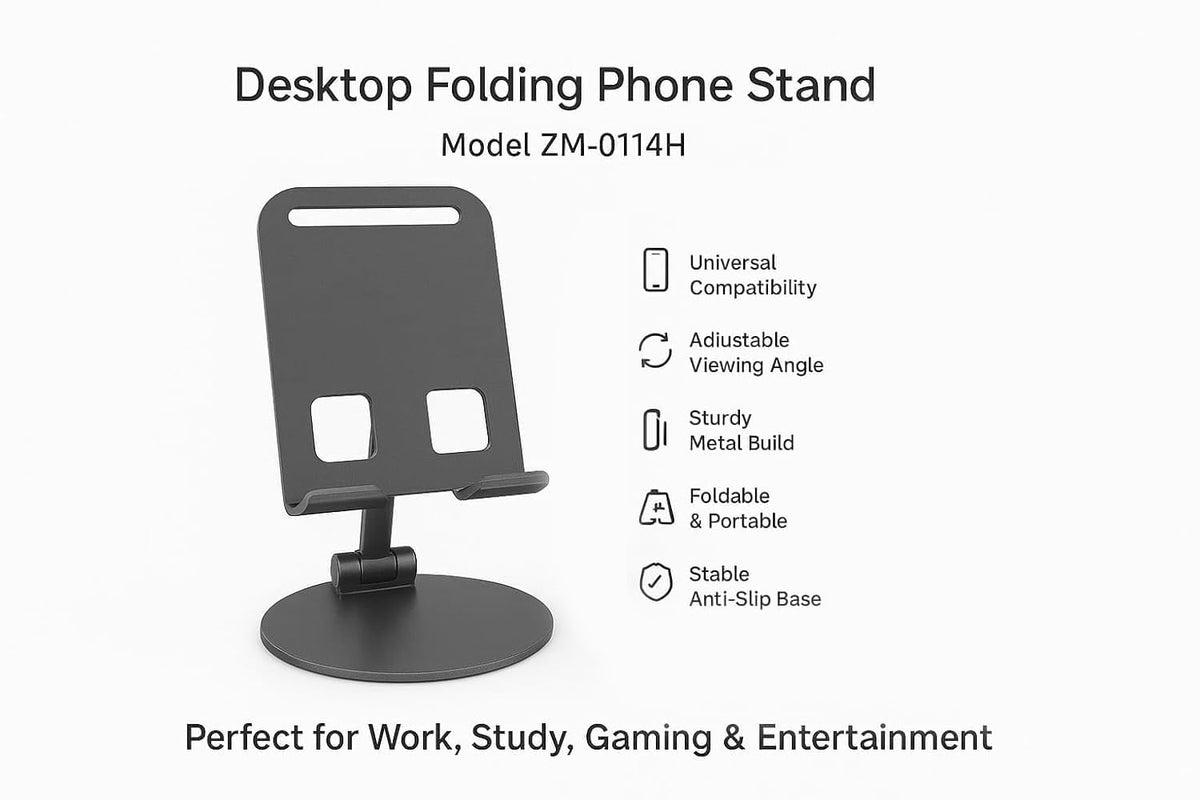 360° Desktop Mobile Holder | Foldable Adjustable Phone Stand | Anti-Skid Base | Alloy Metal Body - 20436