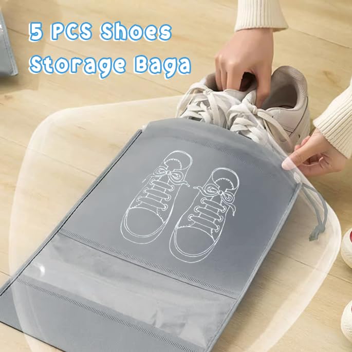 Travel Shoe Bag Non Woven Drawstring Shoes Storage Bag Convenient Dust Cover Grey - 20589