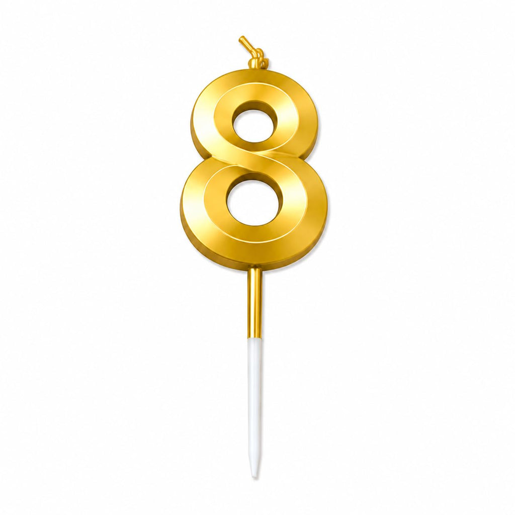 {Pack of 12} Number 8 Birthday Cake Candle, Gold, Shiny Metallic Finish, 4.5cm, Perfect for Any Occasion - 21147