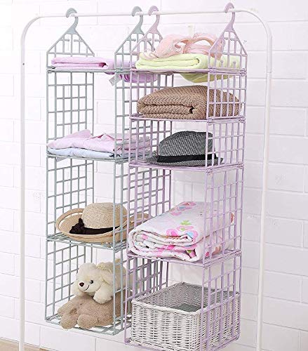 5 Layer Folding Plastic Clothes Storage Rack | Hanging Wardrobe Organizer for Closet | Space Saving Shelves for Clothes, Dormitory & Home Use (White) - 21068