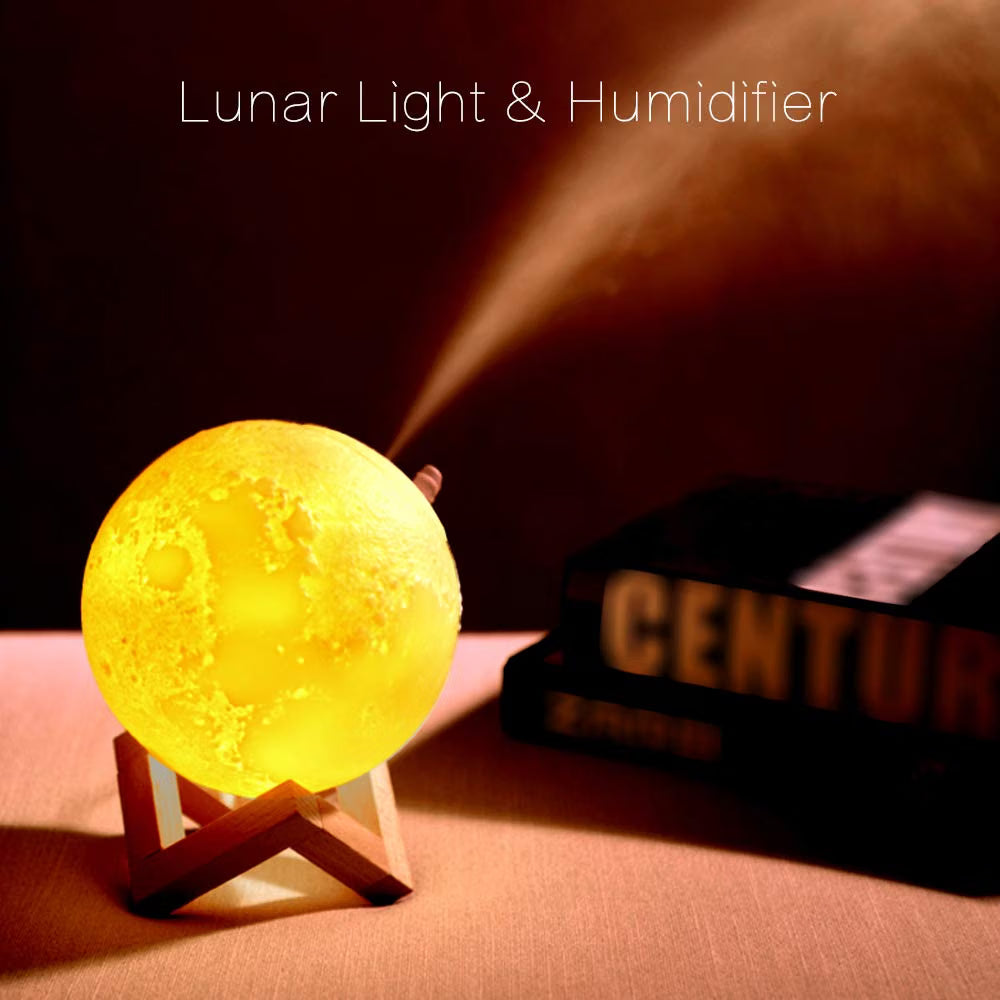 Home Use LED Lunar Air Humidifier 3D Moon Lamp Diffuser Aroma Essential Oil USB Rechargeable Ultrasonic Mist Purifier - 21274