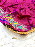 Premium Katan Silk Saree with Traditional Handwork & Multicolor Floral Paisley Border – Magenta