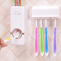 JX-200 Hands Free Wall Mounted Plastic Dust Proof Automatic Toothpaste Dispenser & Detachable Hole 5 Toothbrush Holder