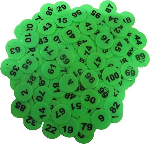 Token/Coin | Chips for Board Games and Other uses | Round Shape Plastic 1 to 100 Numeric Token Coins Without Holes {Multicolor} - 20115