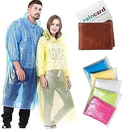 CK8322 Unisex Disposable Rain Card for Emergency Use | Waterproof with Smallest Pocket Size | Easy to Carry & Reusable 2-3 Times | Thin Plastic Multi Color Free Size