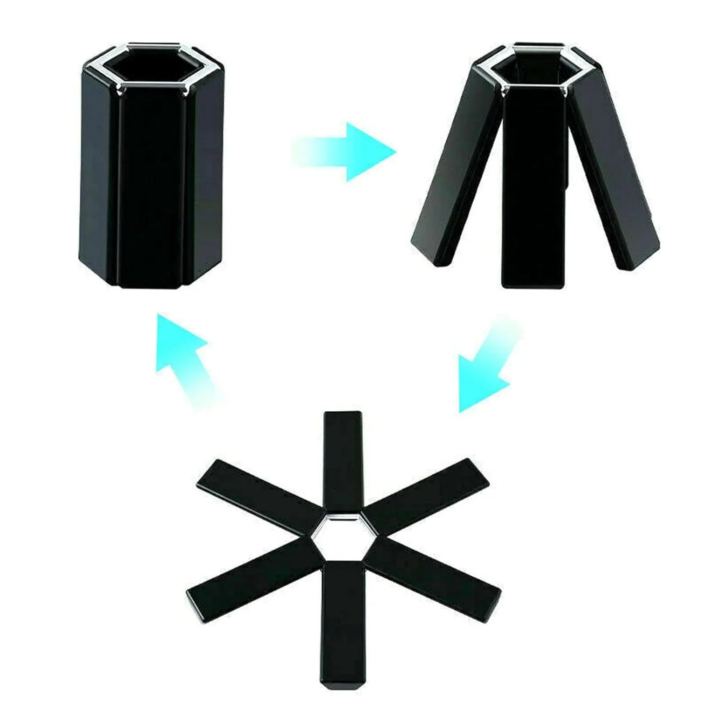 Folding Pot Mat, Foldable Trivets Black Heat Insulating for Dining Room for Pot - 10826
